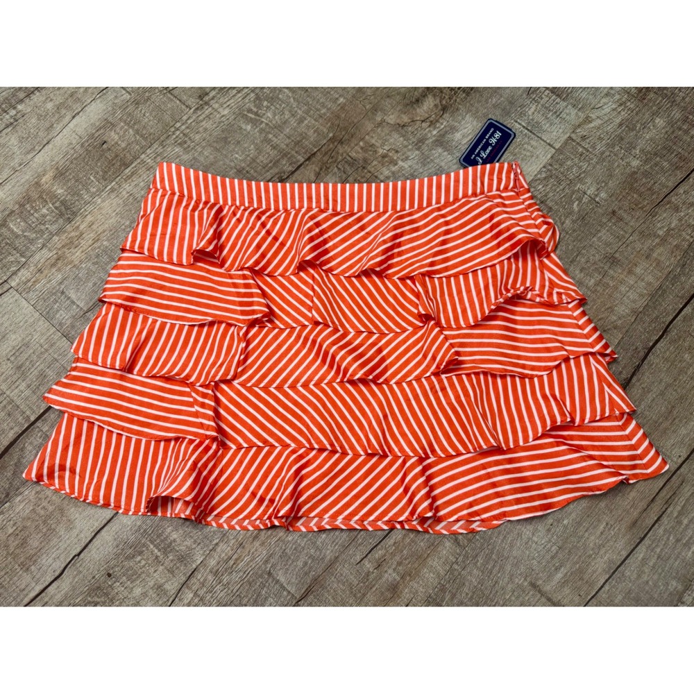 I Love H81 Forever 21 Orange White Striped‎ Tiered Ruffle Mini Skirt Size 29 NWT